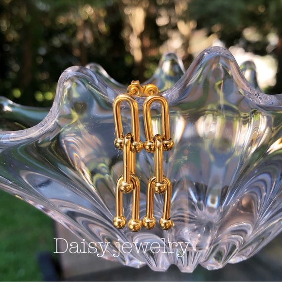 Heardwear gold link 18k gold plated stainless steel earring - Picture 5 of 5